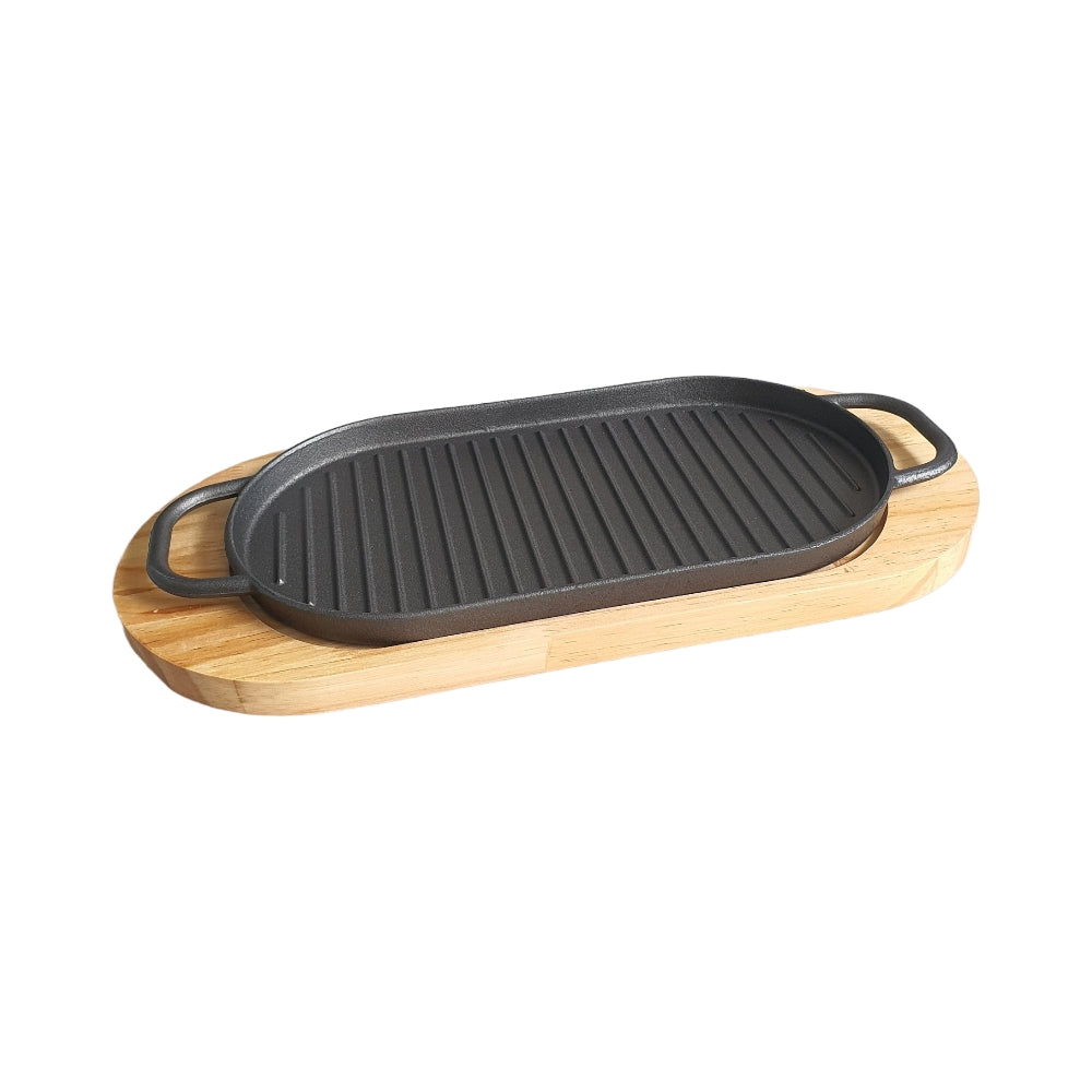 STEAK CAST IRON SIZZLER WITH WOOD BASE  X310