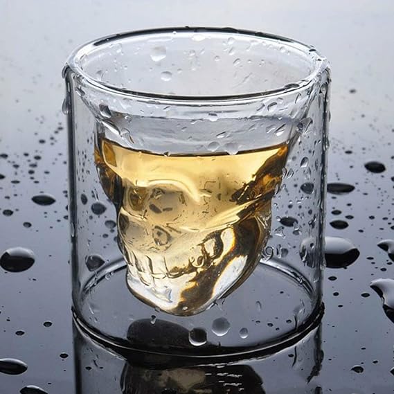 DOUBLE GLASS 250ML DRINK CUP SKULL  X466