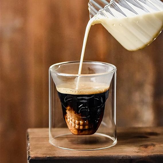 DOUBLE GLASS 250ML DRINK CUP SKULL  X466