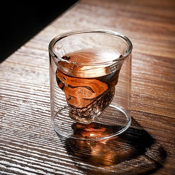 DOUBLE GLASS 250ML DRINK CUP SKULL  X466
