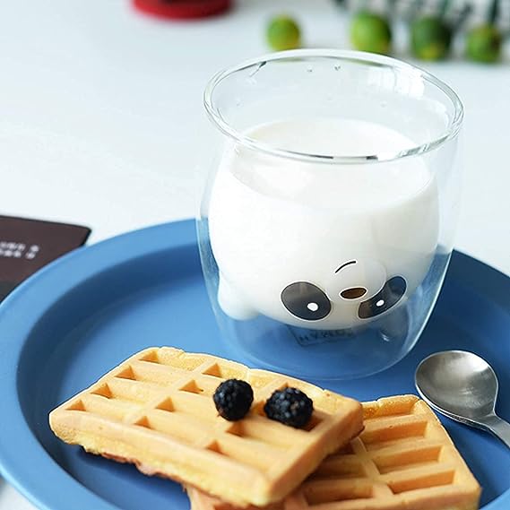 DOUBLE WALL GLASS MUG PANDA/DOG SHAPE 280ML  X555