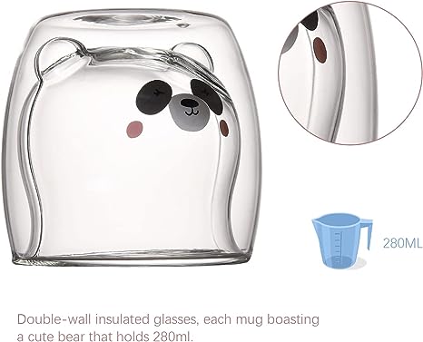 DOUBLE WALL GLASS MUG PANDA/DOG SHAPE 280ML  X555