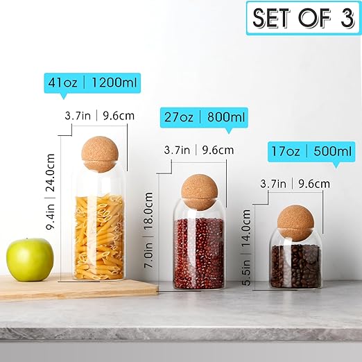 Glass Jars 3pcs Set 10+15+20CM  X569