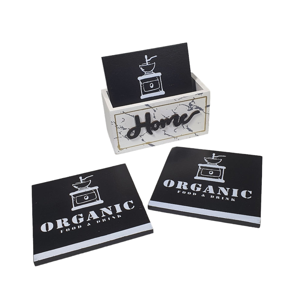 Black & Marble Wood 6pcs Coaster Set  X512