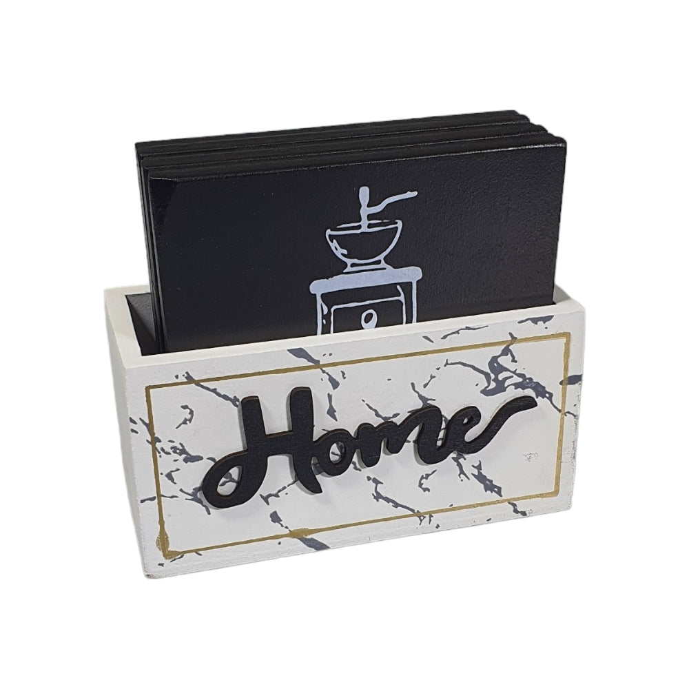 Black & Marble Wood 6pcs Coaster Set  X512