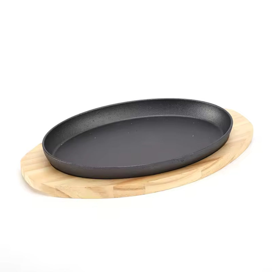 CAST IRON SIZZLER WITH WOOD BASE X675