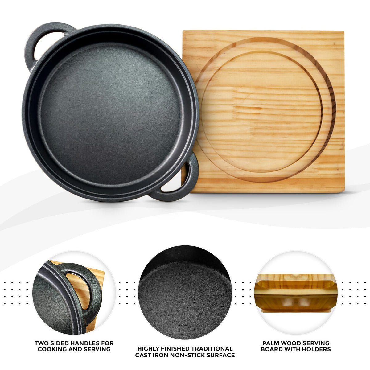 CAST IRON SIZZLER WITH WOOD BASE X677