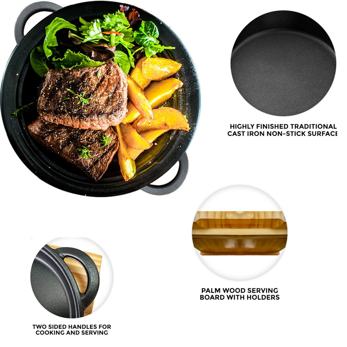 CAST IRON SIZZLER WITH WOOD BASE X677