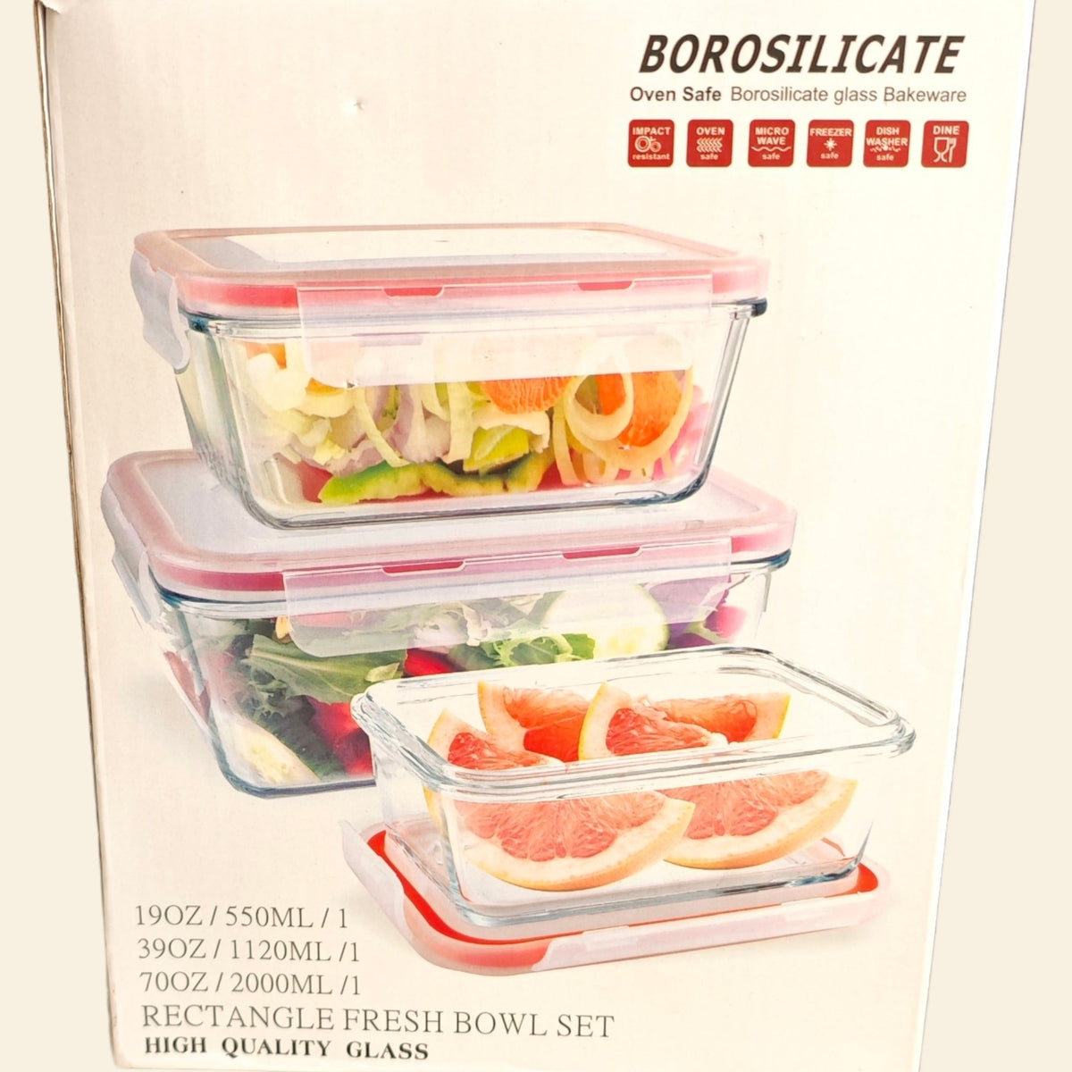 Rectangular 3pcs Glass Food Box  X681