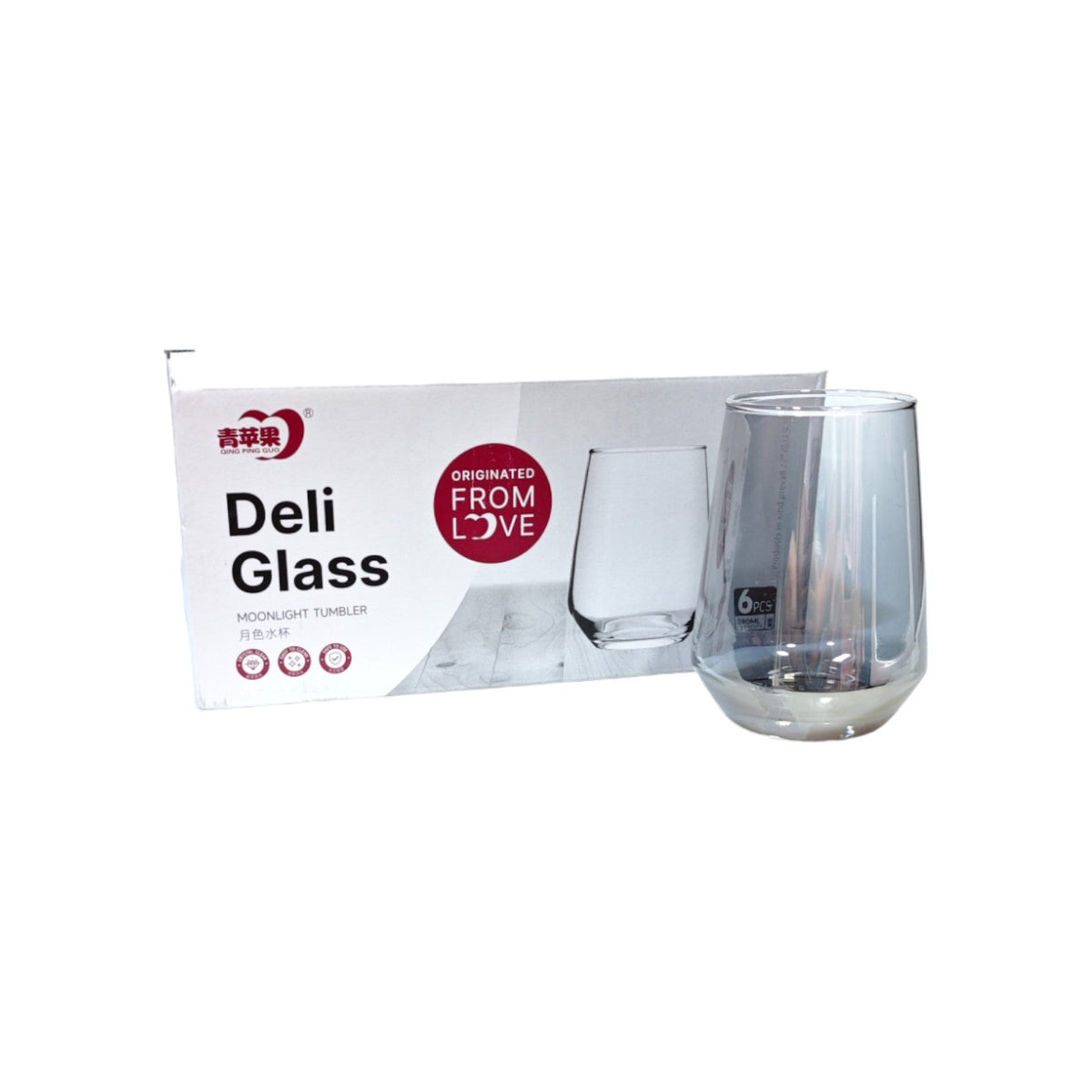 DELI Black Glass Long Cup 390ml 6pcs X689