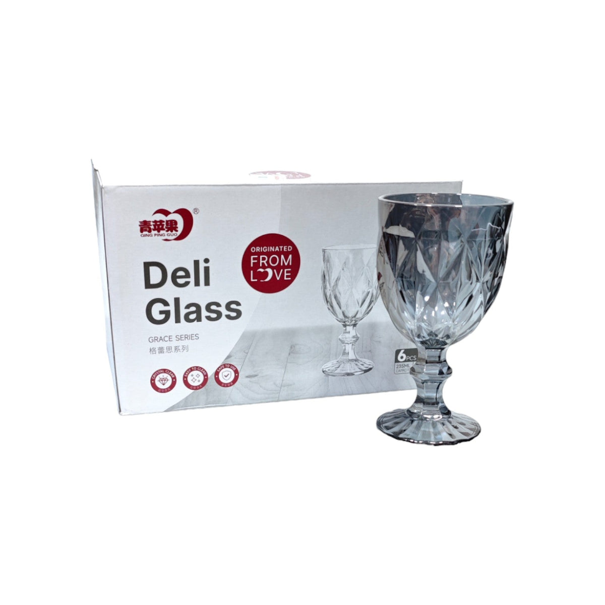 DELI Black Glass Cup with Base 235ML 6pc X692