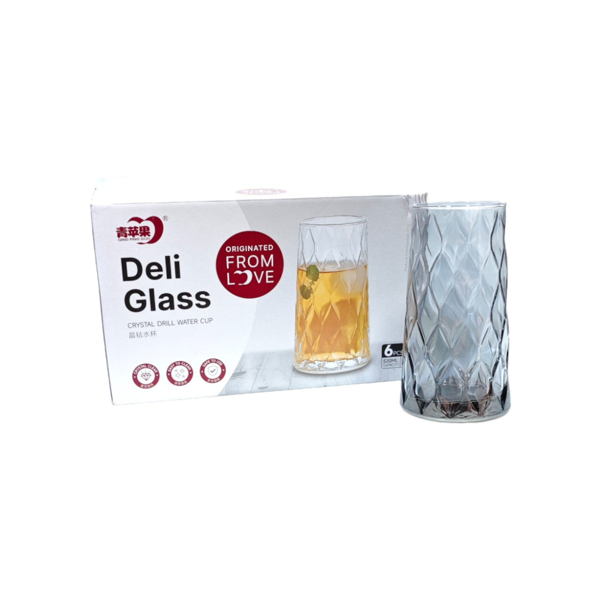 DELI Black Glass Long Cup 520ml 6pcs X697