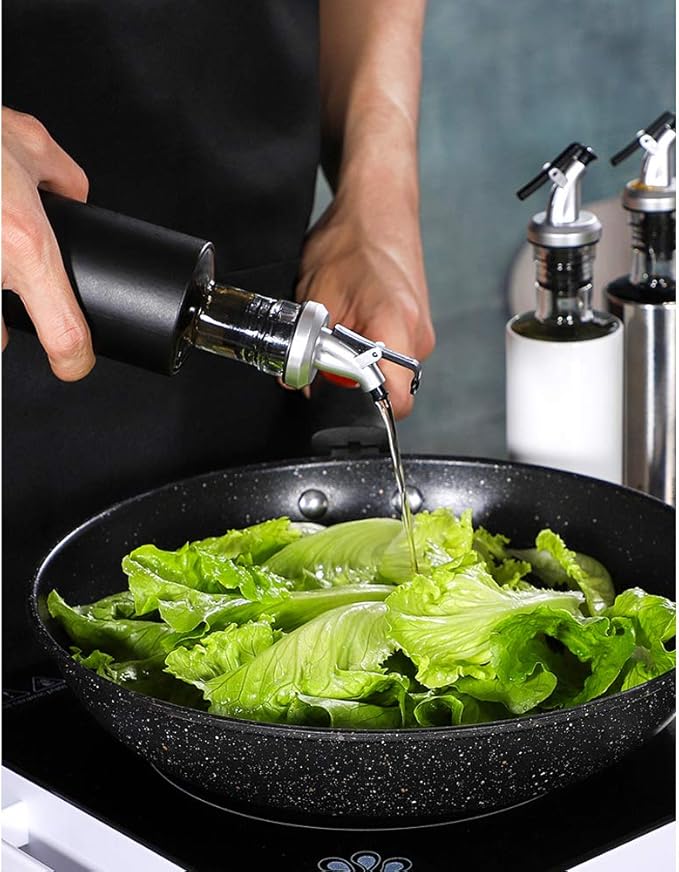Black Stainless & Glass Long Oil Bottle X805 (Gold Knob)