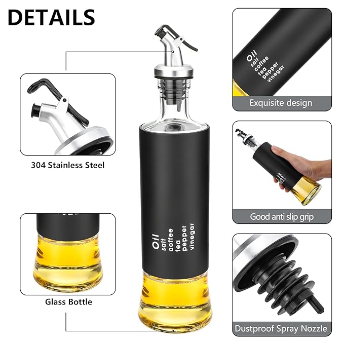 Black Stainless & Glass Long Oil Bottle X805 (Gold Knob)