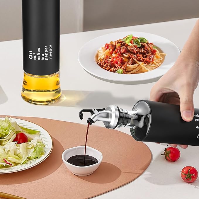 Black Stainless & Glass Long Oil Bottle X805 (Gold Knob)