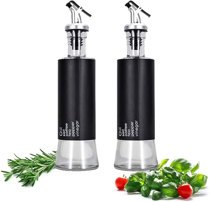 Black Stainless & Glass Long Oil Bottle X805 (Gold Knob)