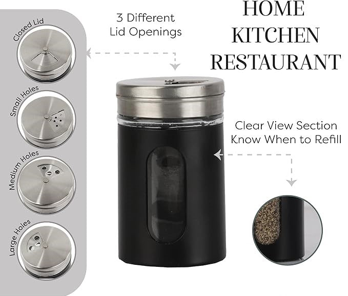 Black Stainless & Glass Salt Shaker X809 1pc