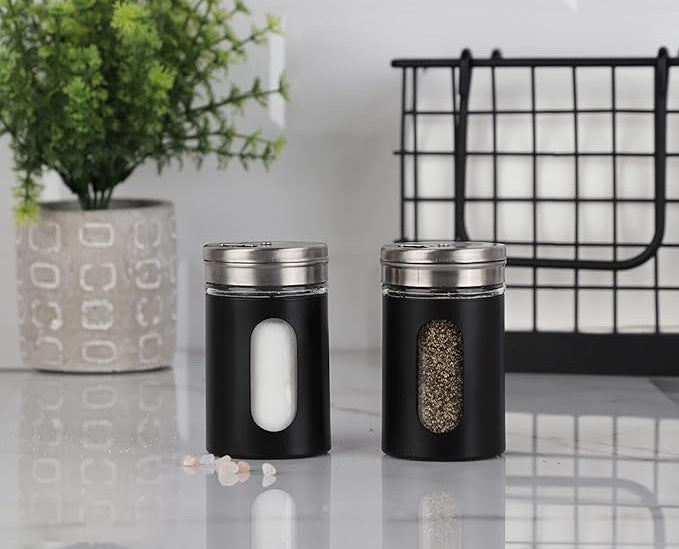 Black Stainless & Glass Salt Shaker X809 1pc