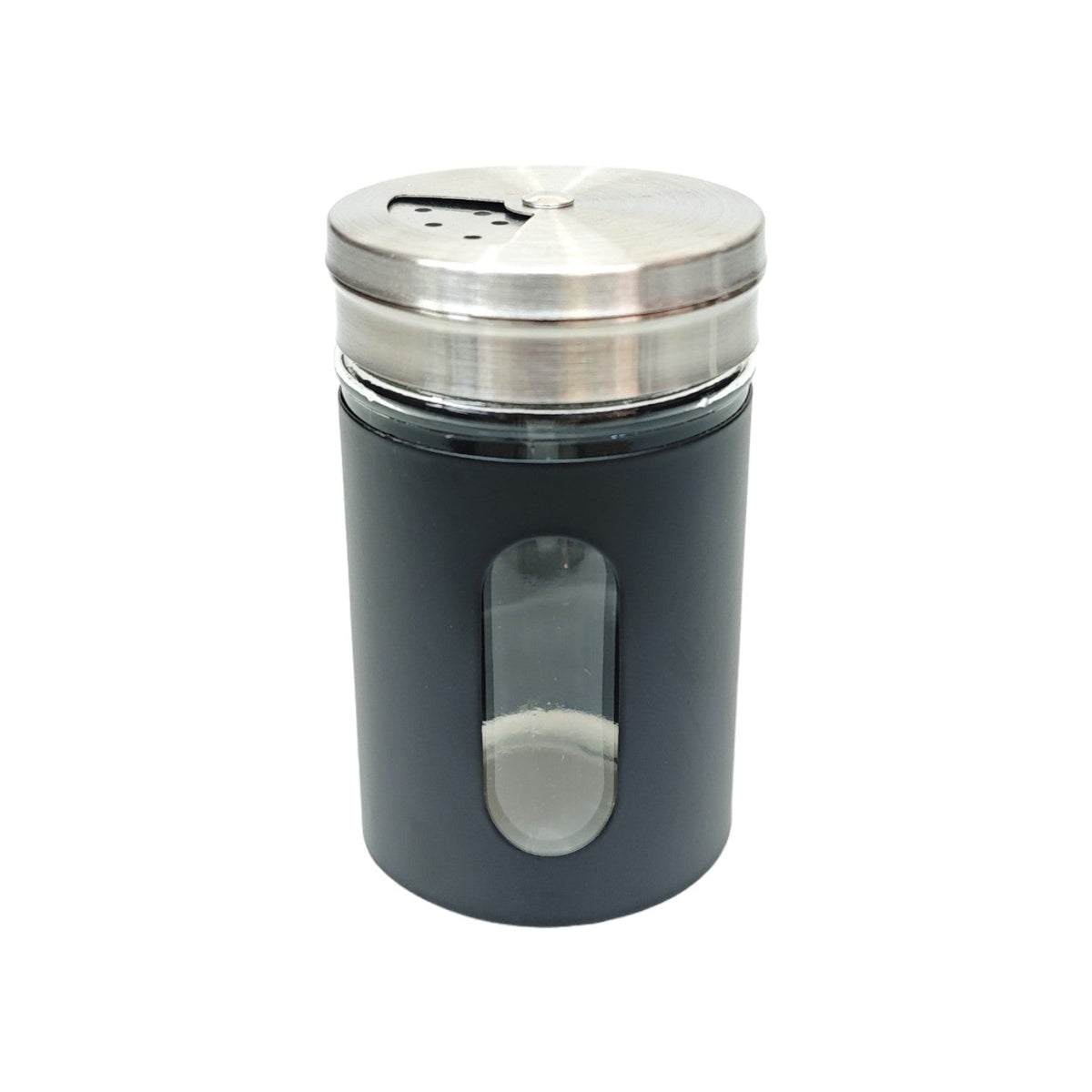 Black Stainless & Glass Salt Shaker X809 1pc