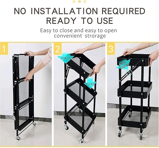 Folding Storage Metal Rack Trolley Black X891