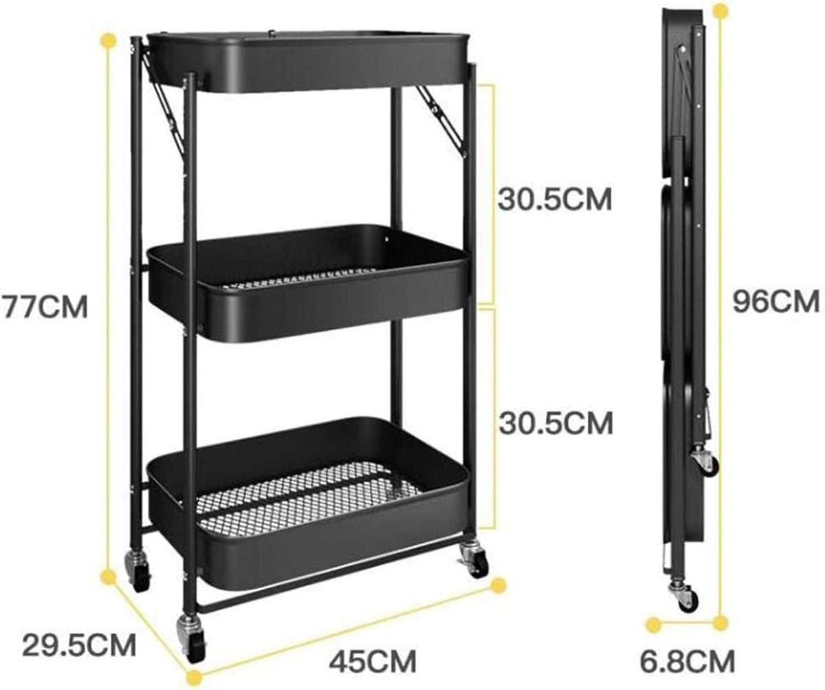Folding Storage Metal Rack Trolley Black X891