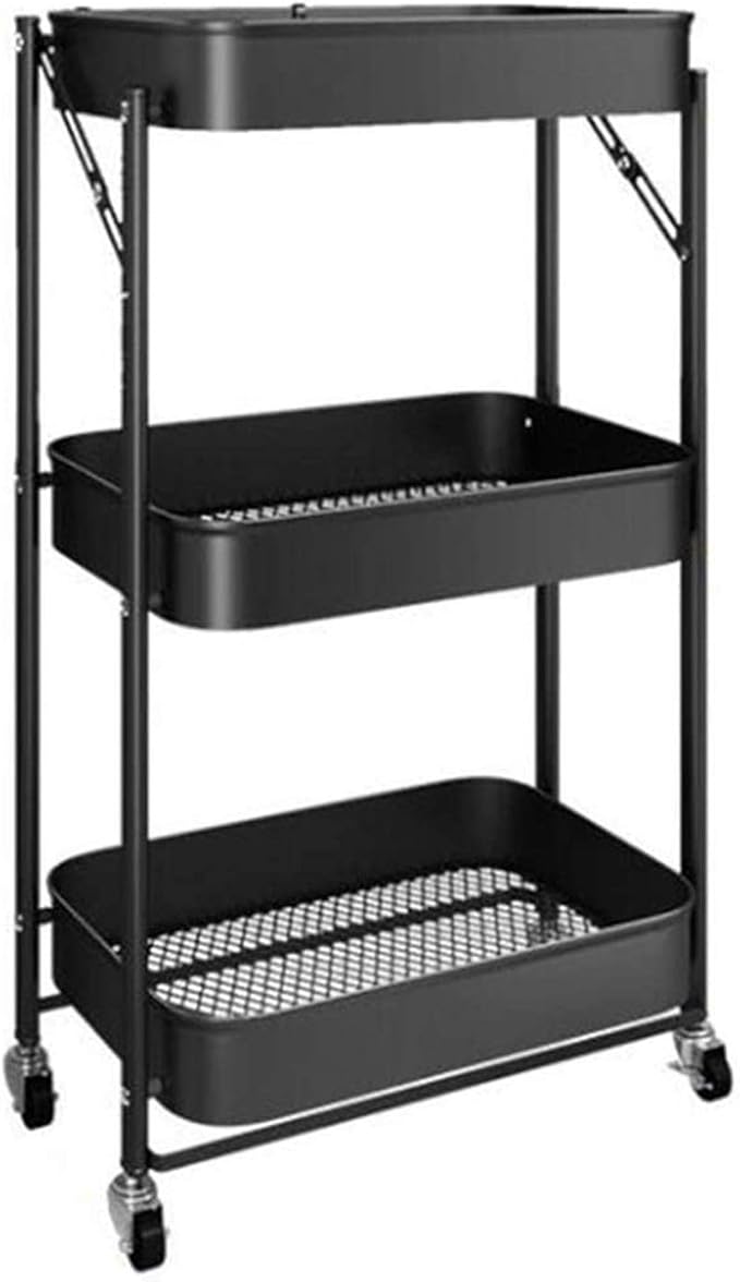 Folding Storage Metal Rack Trolley Black X891