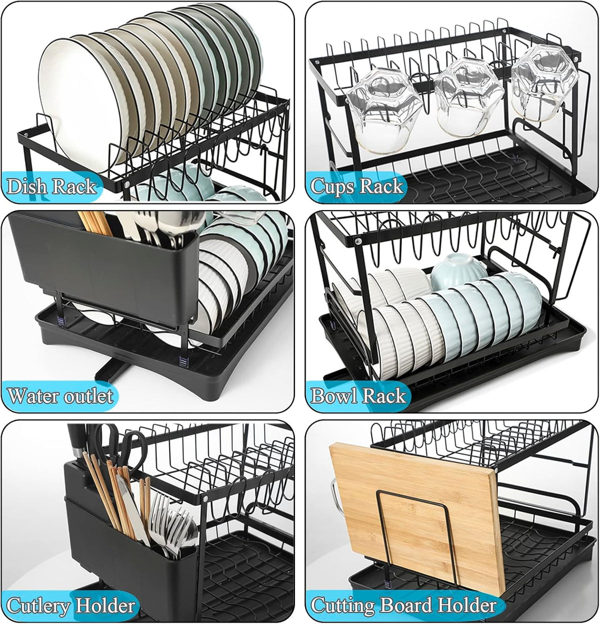 Black 2 Layers Dish Rack X903