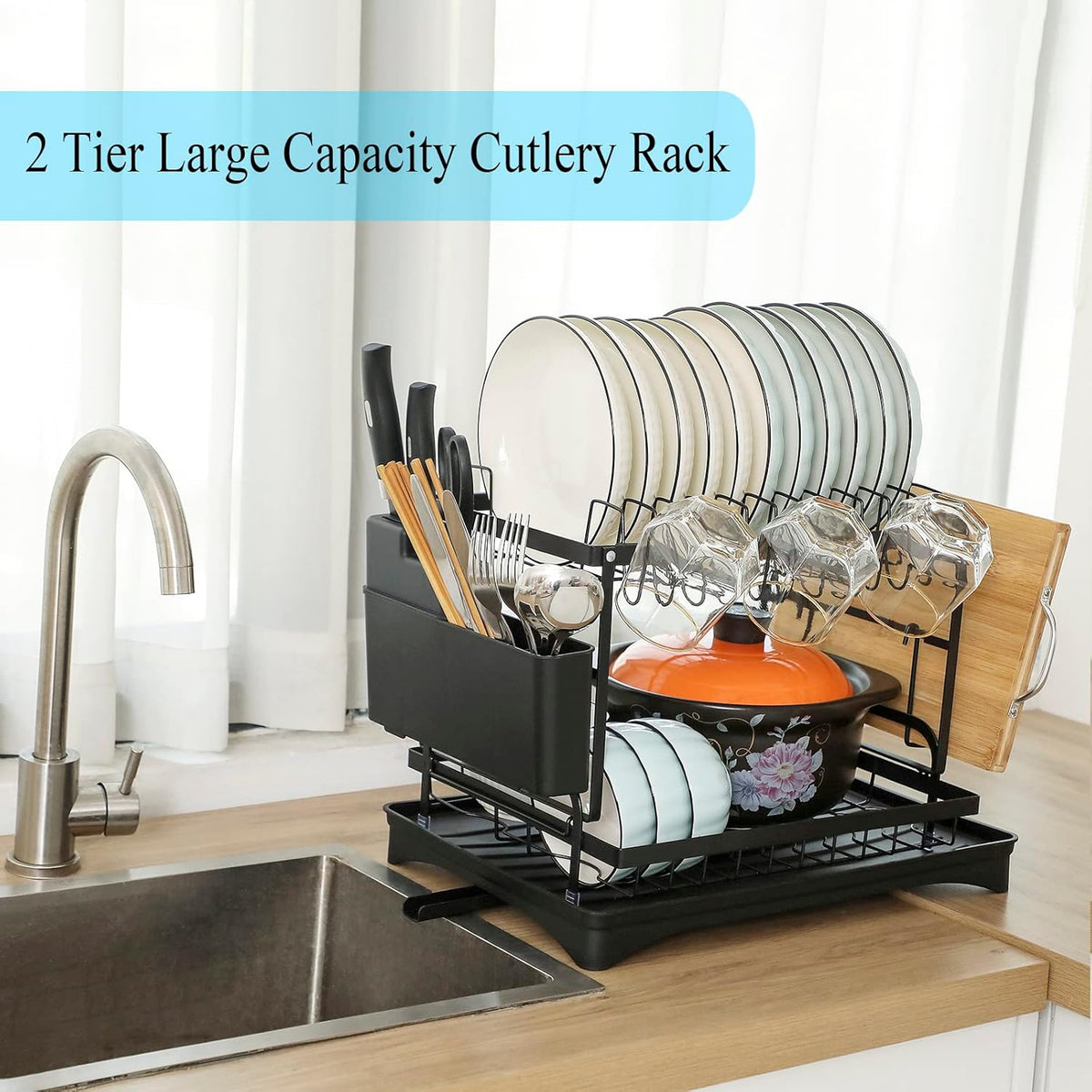Black 2 Layers Dish Rack X903