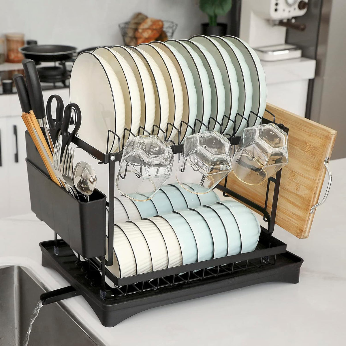 Black 2 Layers Dish Rack X903