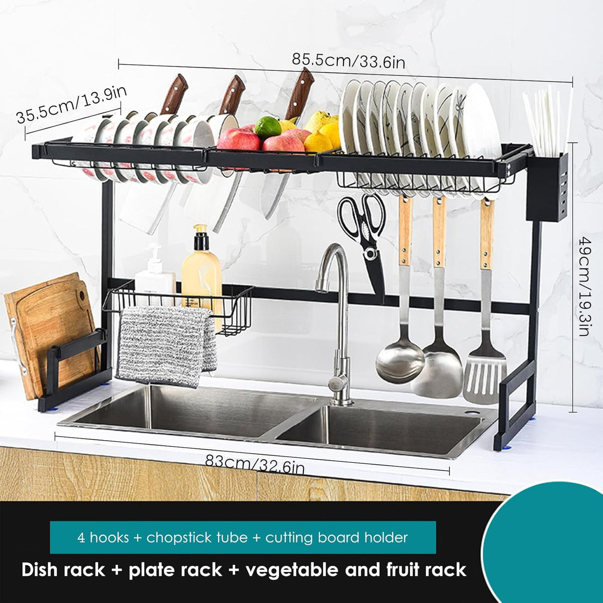 Over Sink 85cm Black Dish Rack X906