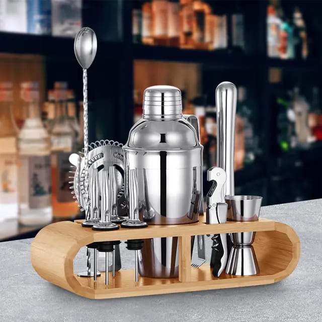 Stainless 12pc Shaker Set+Wood Base X939
