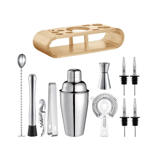 Stainless 12pc Shaker Set+Wood Base X939