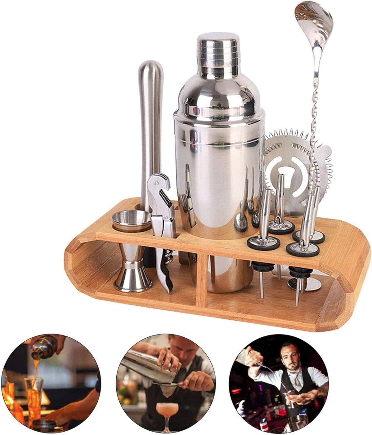 Stainless 12pc Shaker Set+Wood Base X939