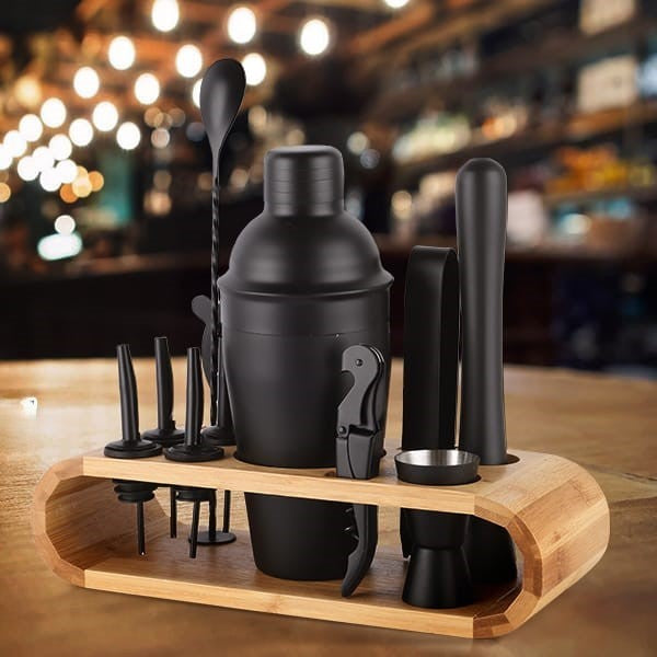 Black 12pcs Shaker Set + Wood Base X940