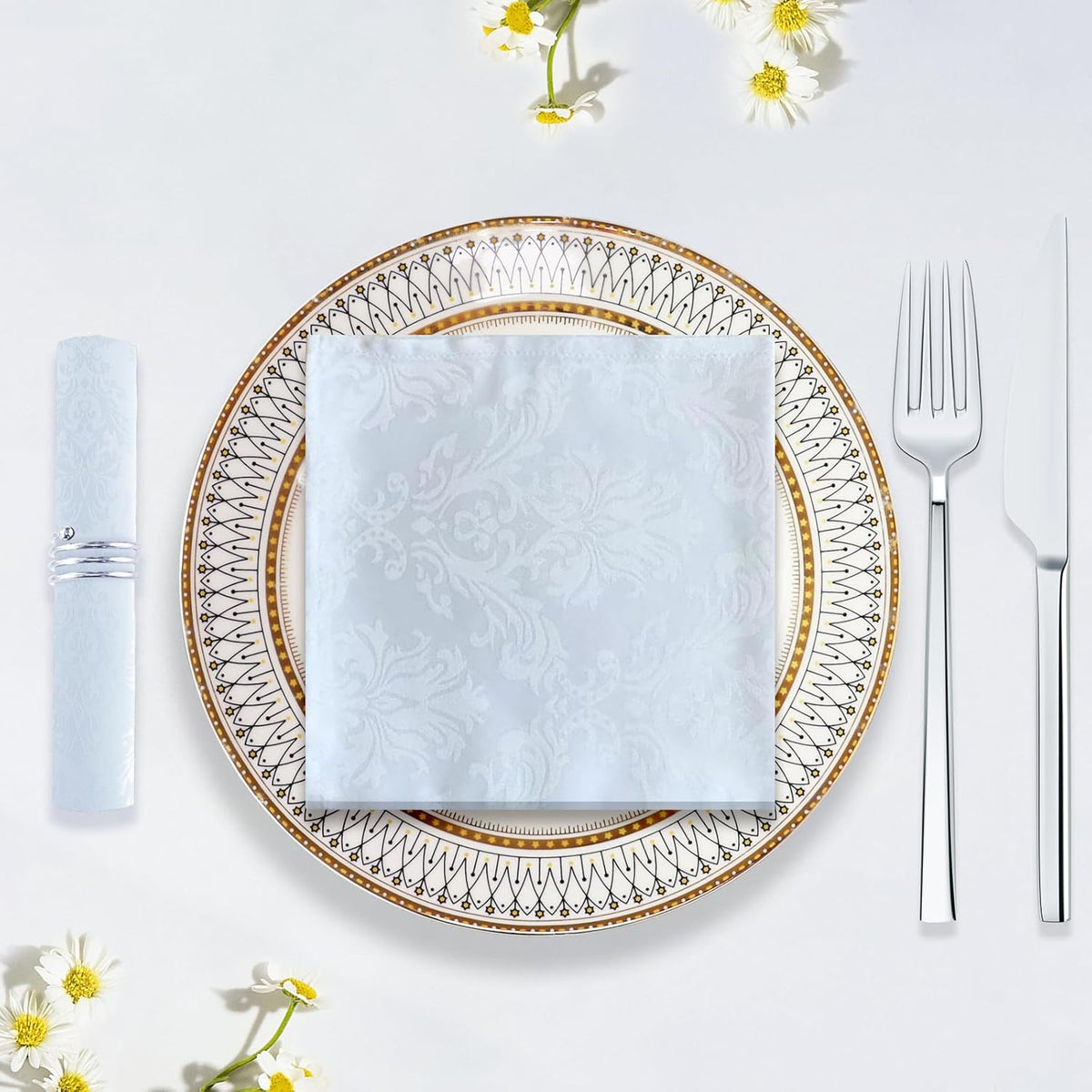 4 PCS 45x45cm White Fabric Table Towel Set X950