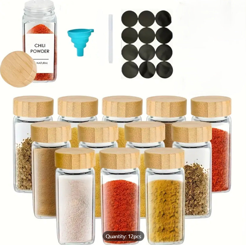 12pcs Glass Spice Jars + Lables set X991
