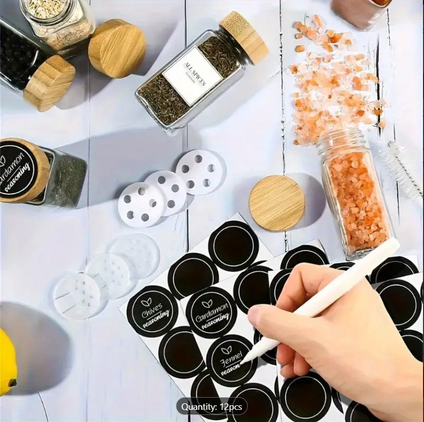 12pcs Glass Spice Jars + Lables set X991