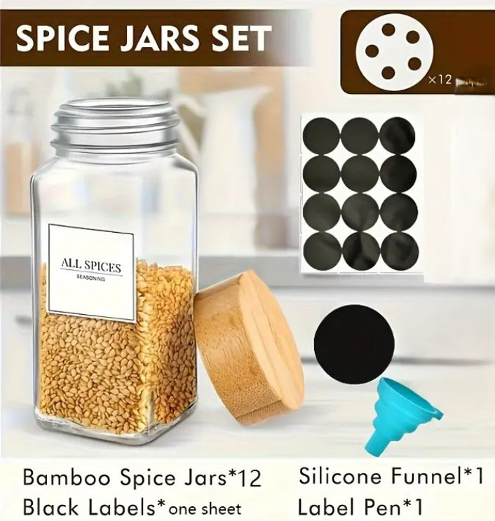 12pcs Glass Spice Jars + Lables set X991