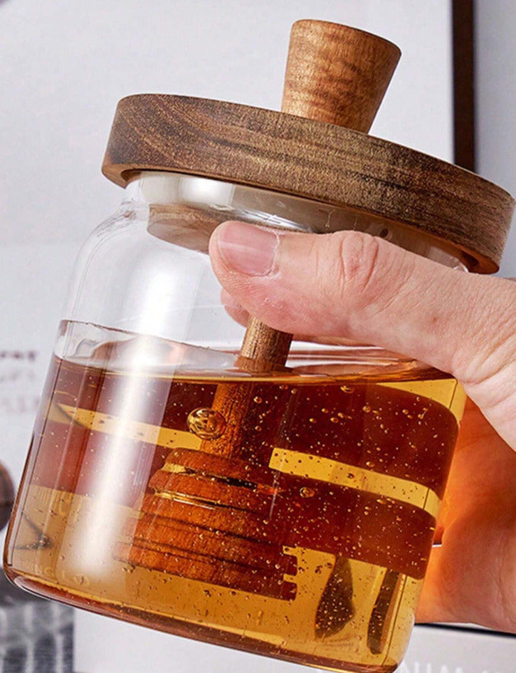 500ml Glass and Wood Honey Jar X998