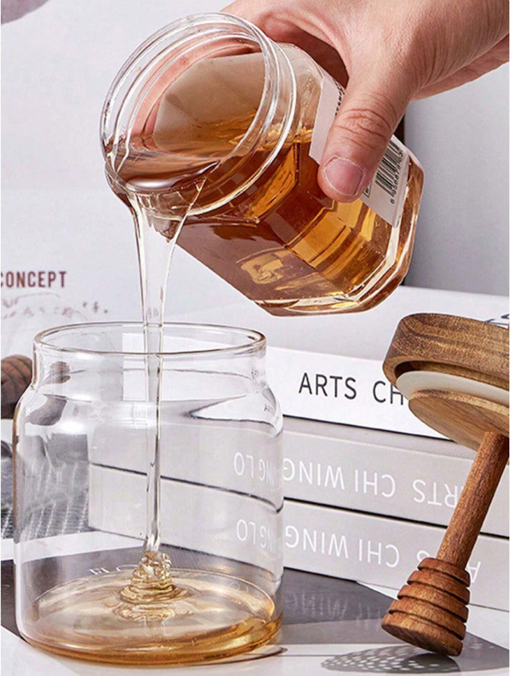 500ml Glass and Wood Honey Jar X998