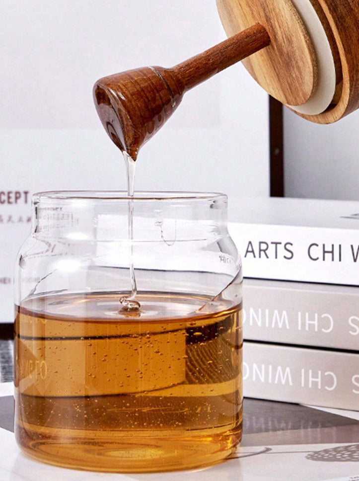500ml Glass and Wood Honey Jar X998