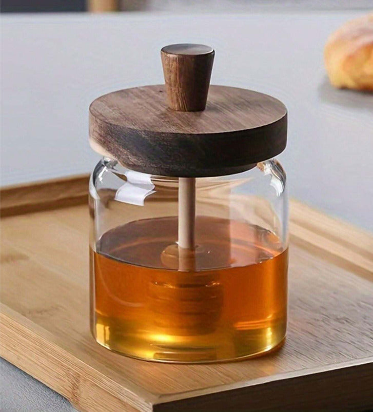 500ml Glass and Wood Honey Jar X998