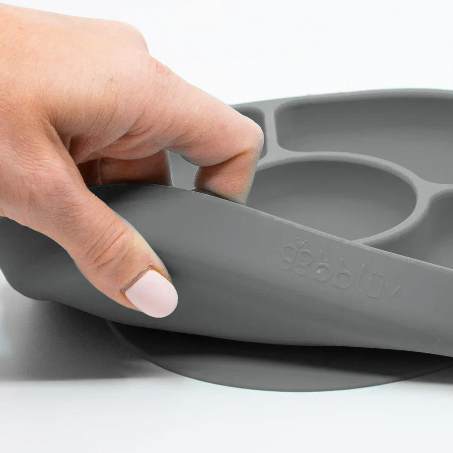 BBLUV - Yumi 4 Section Silicone Plate & Spoon - Grey