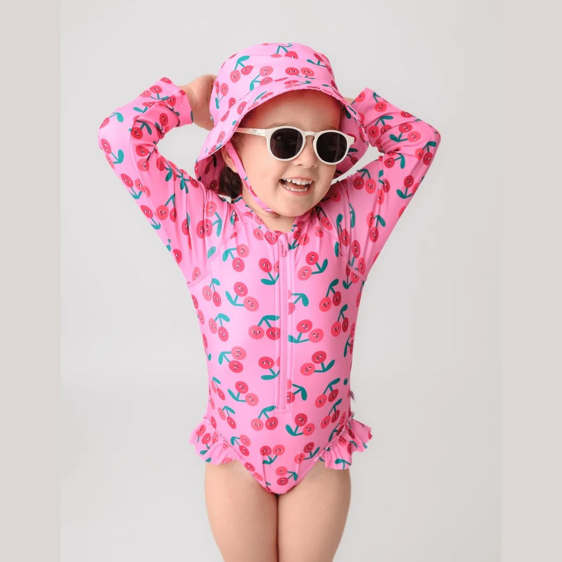 Zoocchini - Girls Long Sleeve Swimsuit - UPF 50+ - Cherry 12-24M