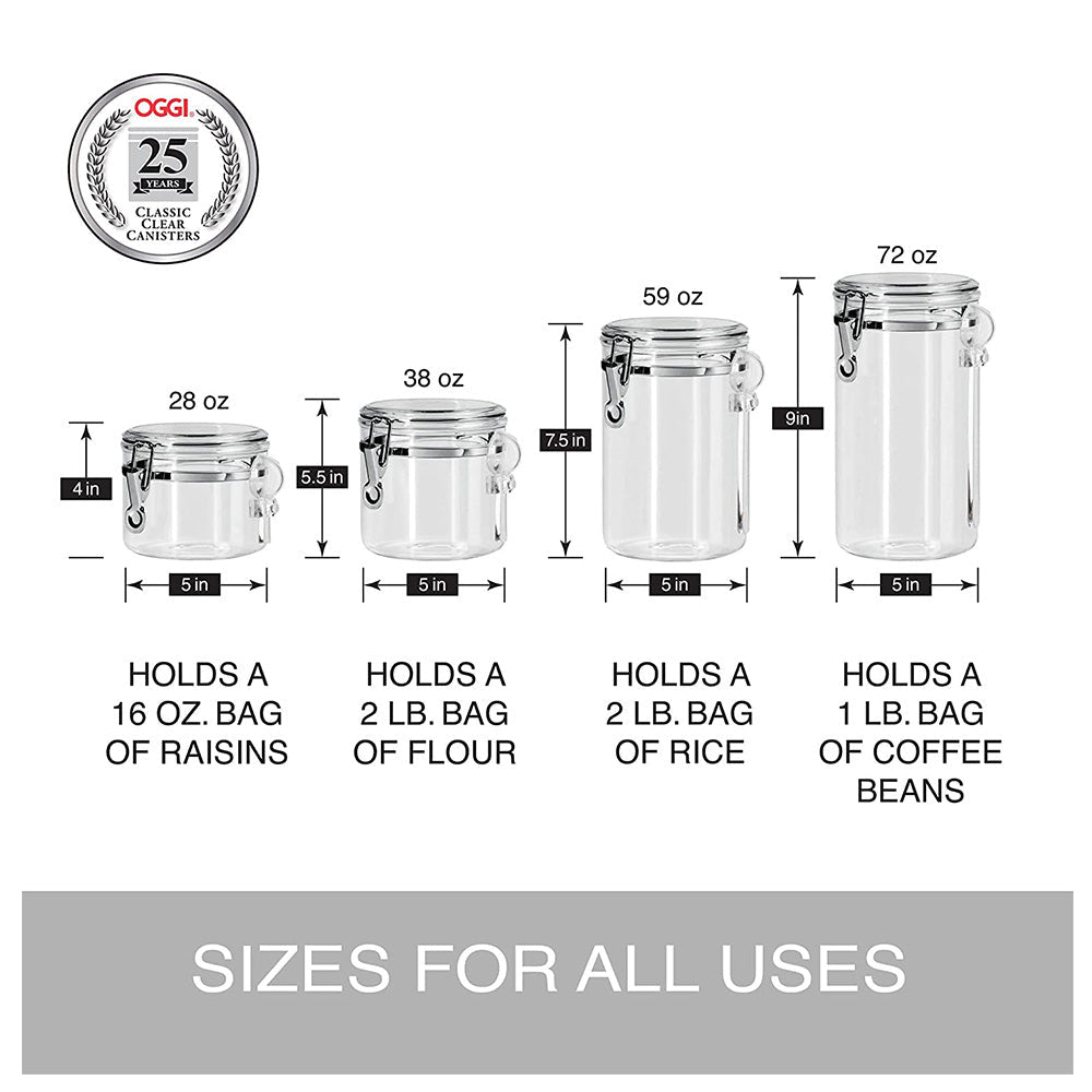 4pcs Clear Canister Set with Clamp Lids