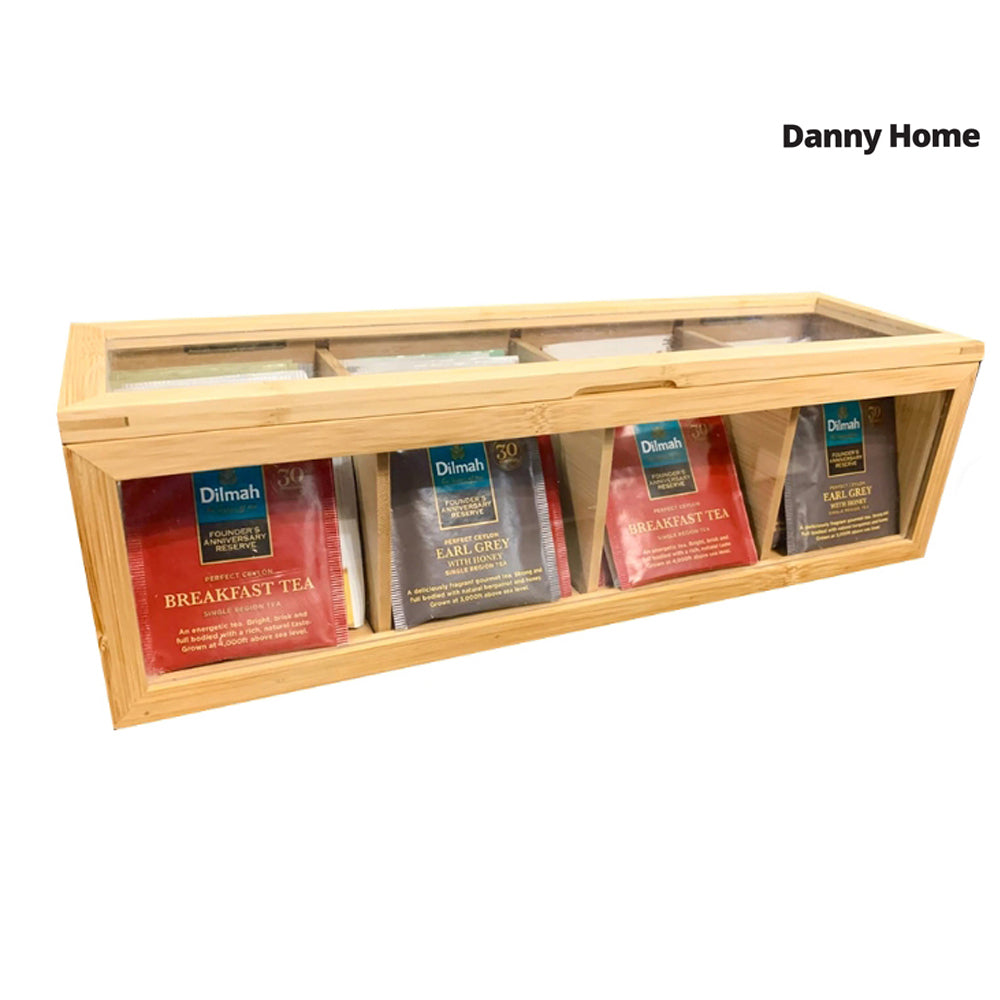 Danny Home Bamboo Tea Box with 5 Compartments and Magnetic Lid