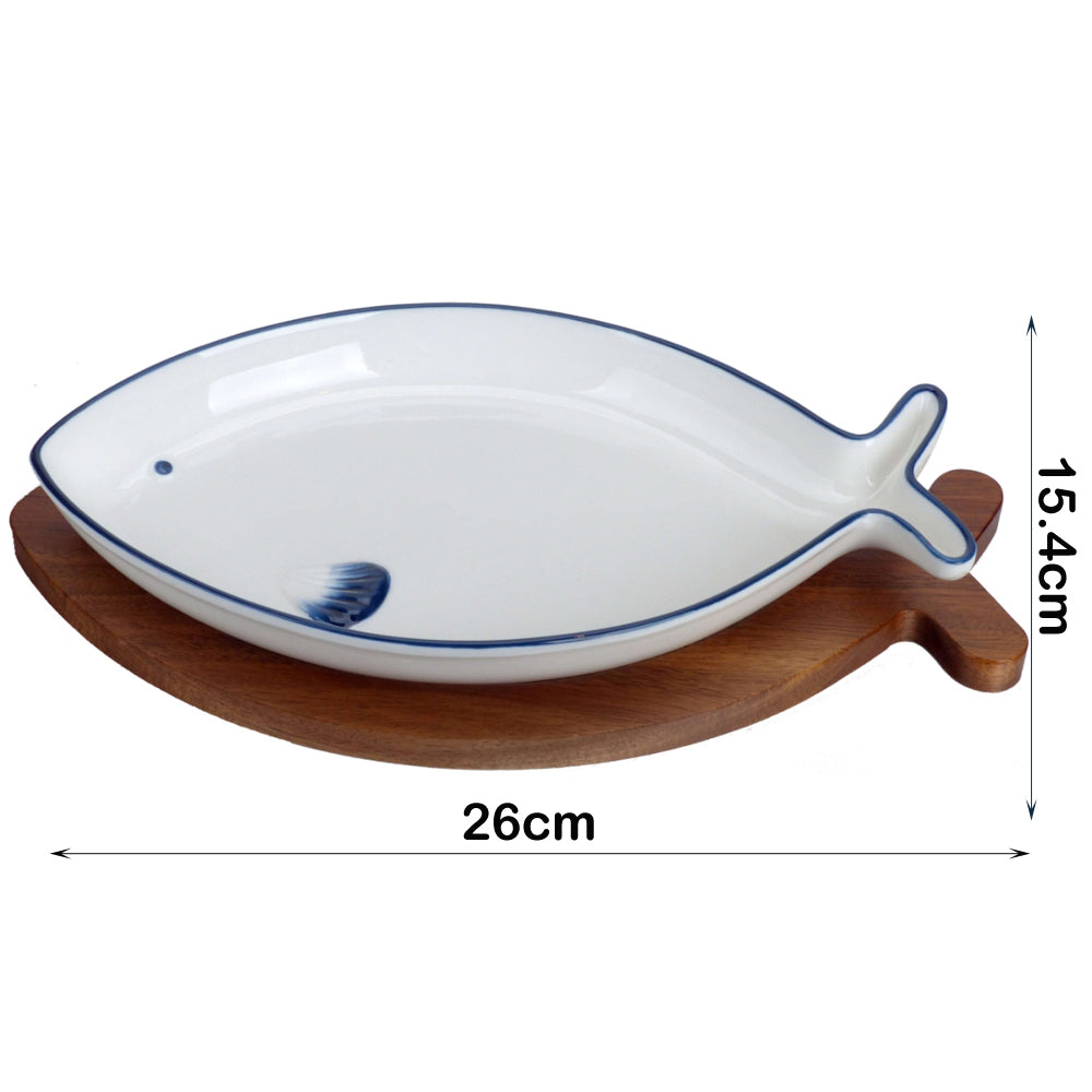 Danny Home Ceramic Snack Plate on Acacia Board – 26cm