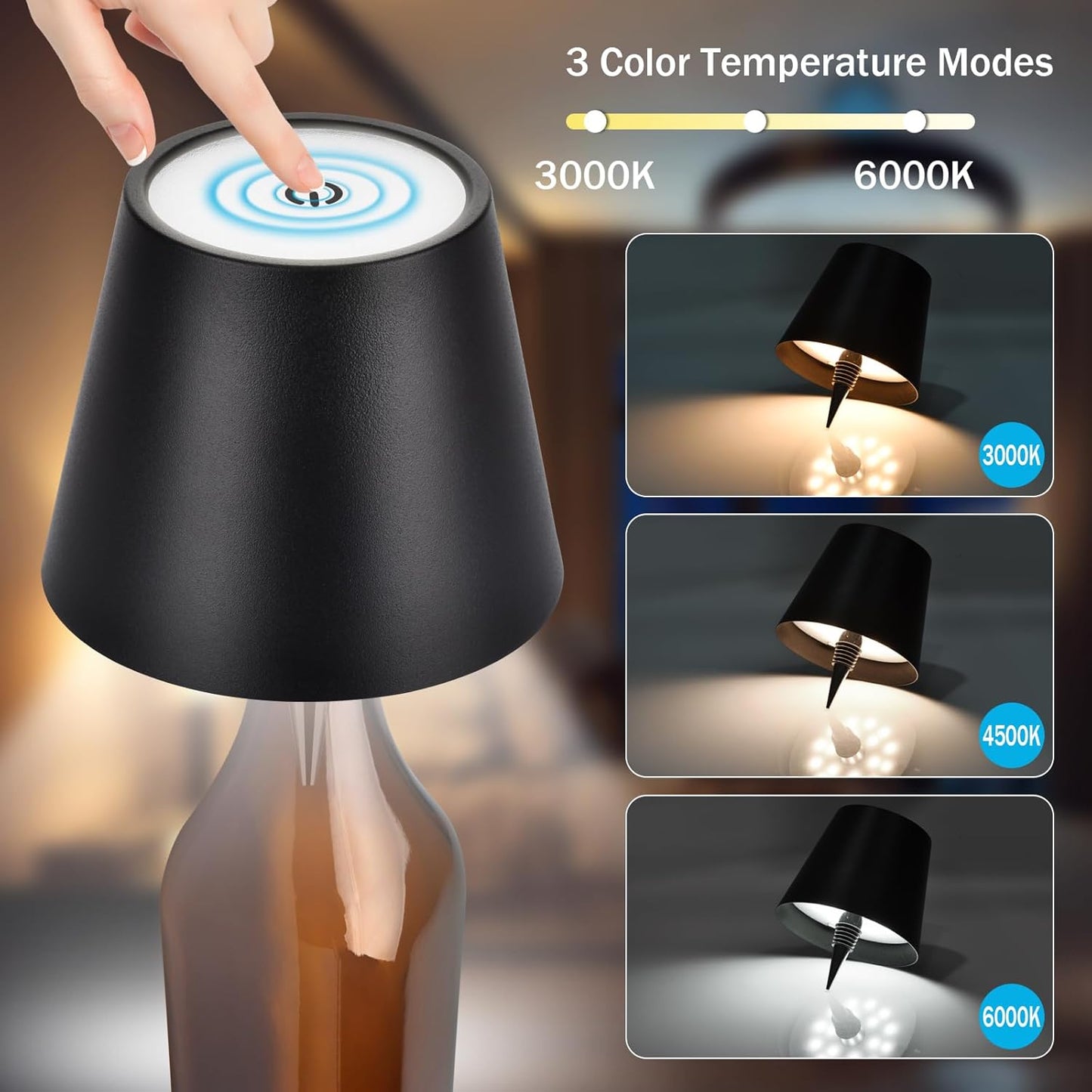 Danny Home Rechargeable Touch Bottle Lamp 3 Color LED
