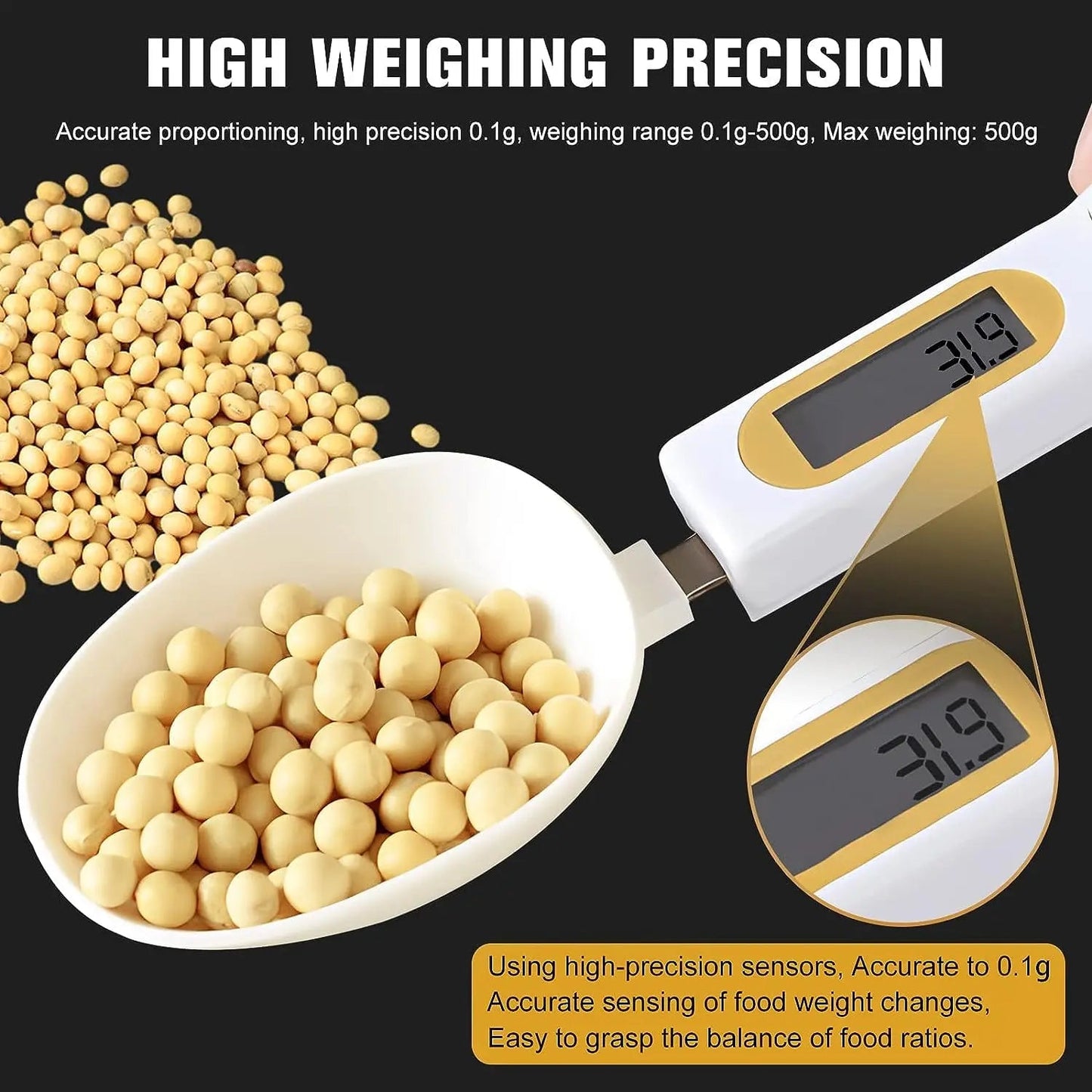 1pc Accu-Measure Digital Kitchen Scale Spoon - LCD Display, 0.1g-500g Precision