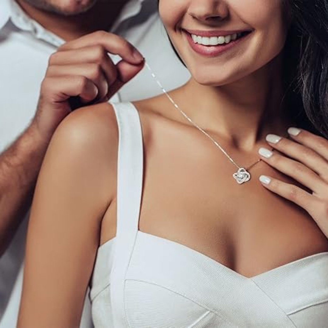 Love Knot Pendant for Her, Necklace with Message Card, Couple Jewelry - Medaid International